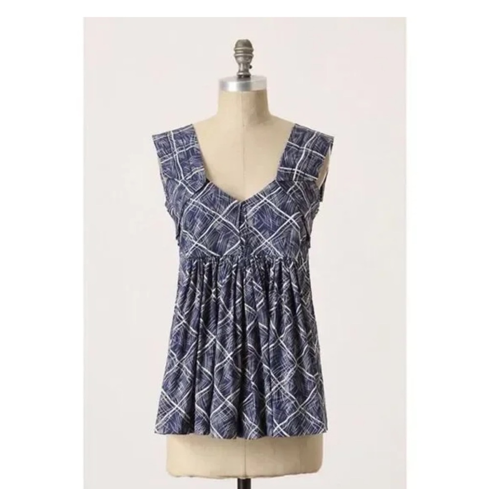 Navy Plaid Sleeveless Blouse